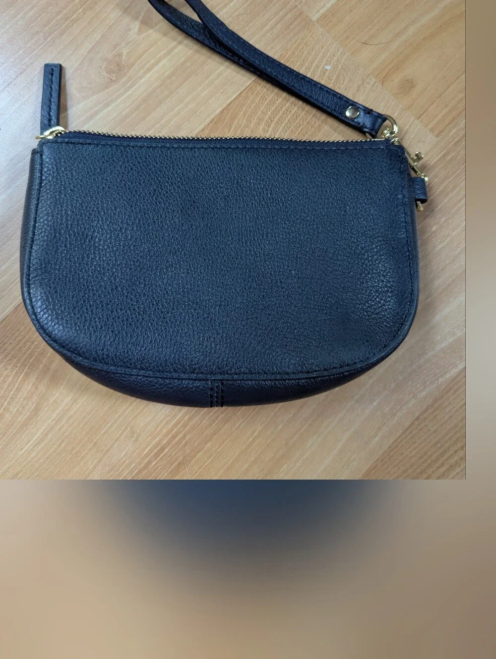 Talbots Blue Leather Wristlet with Yellow Accent